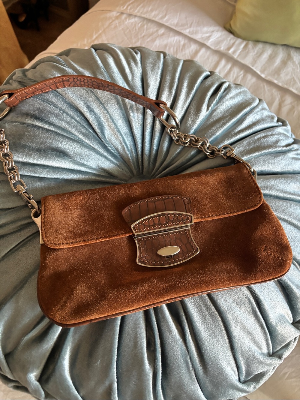 Brown Suede Shoulder Bag with Chain Strap